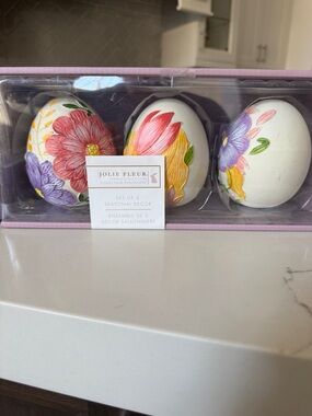NWT! Floral Decorative Egg Set - Pink, Yellow & Purple
